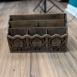 Lerner Faux Wooden Desk Organizer - Brown 1970s Floral